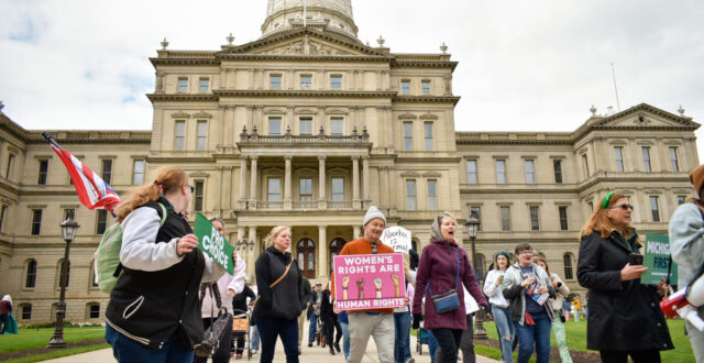 Protestors march in support of abortion rights in Michigan