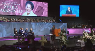 Vice President Kamala Harris delivers the eulogy at the memorial for Congresswoman Sheila Jackson Lee