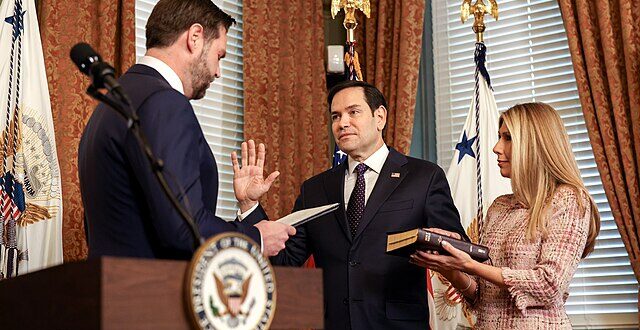 Marco Rubio being sworn in as Secretary of State