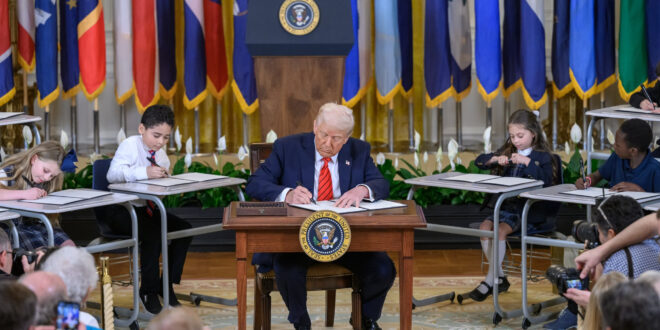 President Donald trump signs Executive Order dismantling the Department of Education