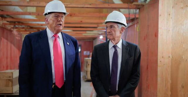 Trump, Powell - Poli Alert President Donald Trump visits Jerome Powell at the Federal Reserve Headquarters