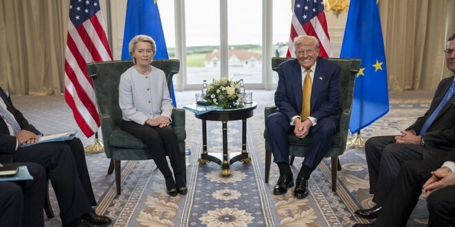 President Donald J. Trump participates in a Bilateral with the President of the European Commission Ursula von der Leyen at the Trump Turnberry golf course in Turnberry, Scotland, Friday, July 27, 2025.