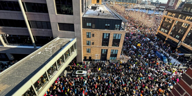 Tens of thousands of people march in downtown Minneapolis in subzero temperatures to protest the massive presence of ICE agents over the past several weeks