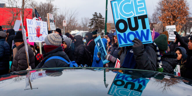 Thousands of people march Saturday, Jan. 10, 2026 from Powderhorn Park to the site where an ICE agent shot and killed Renee Good