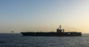 USS Abraham Lincoln (CVN 72) conducts U.S. blockade operations in the Arabian Sea, April 16.