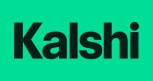 Kalshi wordmark in bold black on bright green background (brand logo)