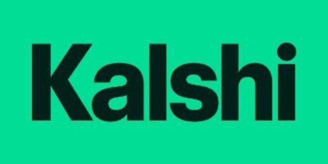 Kalshi wordmark in bold black on bright green background (brand logo)