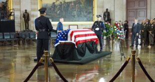 fFag-draped casket of the late Sen. Lindsey Graham, R-S.C., at the congressional tribute in the U.S. Capitol Rotunda