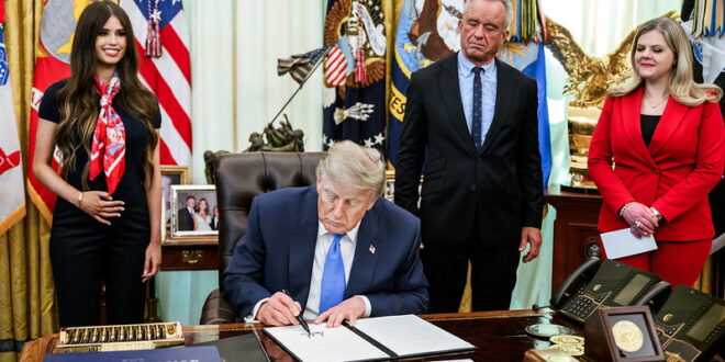 President Donald J. Trump signs an Executive Order regarding childhood vaccines in the Oval Office, Monday, August 10, 2026
