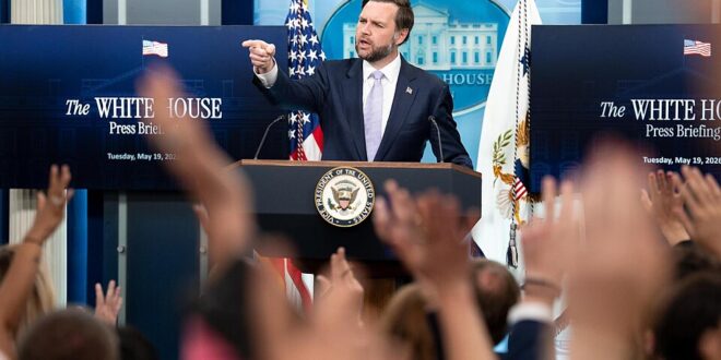 Vice President JD Vance delivering a White House press briefing