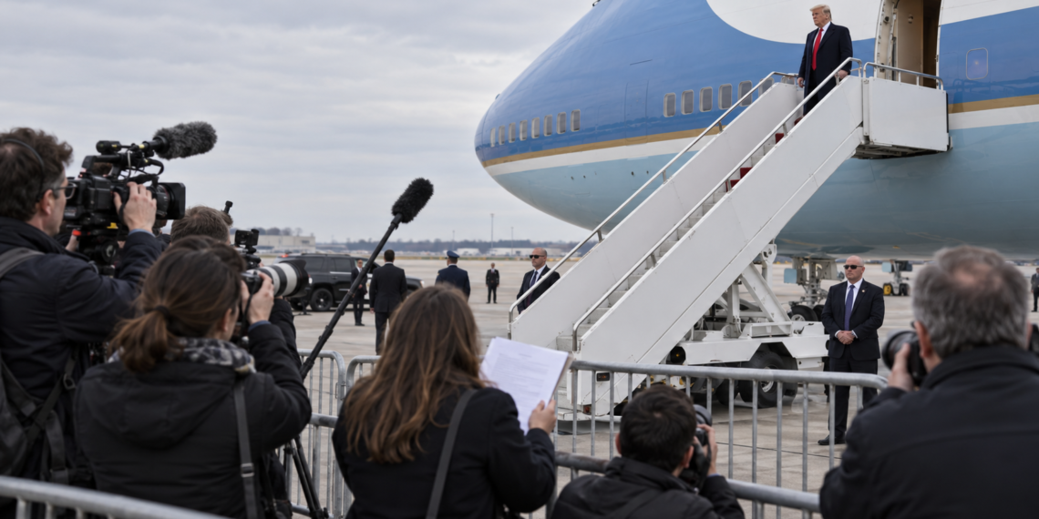 Air Force One - Poli Alert Air Force One on the tarmac as CNN, MS NOW and Politico expand their press access lawsuit against the White House